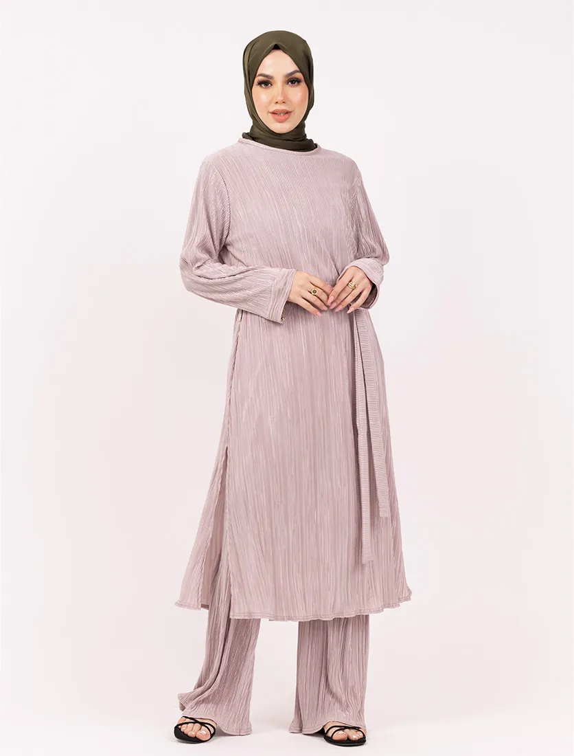 Pink Long Plisse Co Ord
